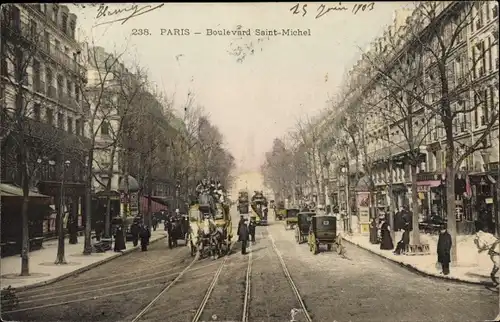 Ak Paris V, Boulevard Saint Michel, Straßenbahn