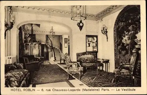 Ak Paris VIII, La Madeleine, Hotel Roblin, Vestibül