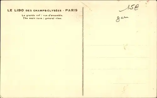 Ak Paris VIII, Der Lido der Champs Elysees, Das große Kirchenschiff