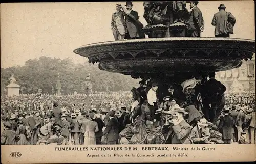 Ak Paris VIII., Place de la Concorde, Nationales Begräbnis von Herrn Berteaux, Kriegsminister