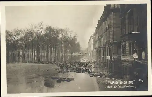 Postkarte Paris VII, Rue de Constantine, Die große Seine-Flut Januar 1910