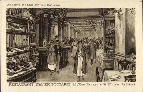 Künstler Ak Paris VII, Poccardi Italian Restaurant, Rue Favart