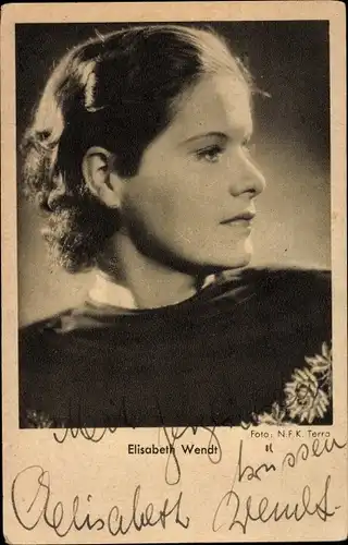 Ak Schauspielerin Elisabeth Wendt, Portrait, Profilansicht, NFK Terra, Autogramm