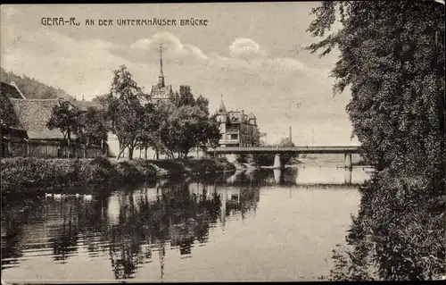 Ak Untermhaus Gera in Thüringen, Untermhäuser Brücke, Kirche, Weiße Elster