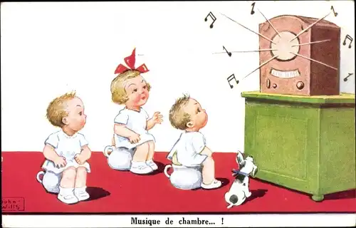 Künstler Ak Wills, John, Kammermusik, Kinder auf Nachttöpfen, Radio