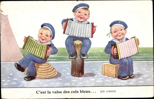 Künstler Ak Wills, John, Jungen als französische Matrosen, Ziehharmonika