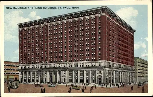 Ak Saint Paul Minnesota USA, Neues Eisenbahn- und Bankgebäude
