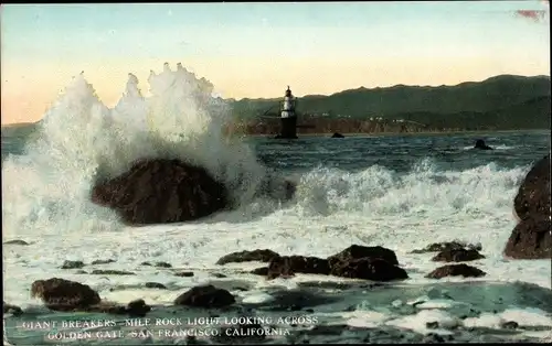 Ak San Francisco Kalifornien USA, Giant Breakes, Mile Rock Light, Golden Gate