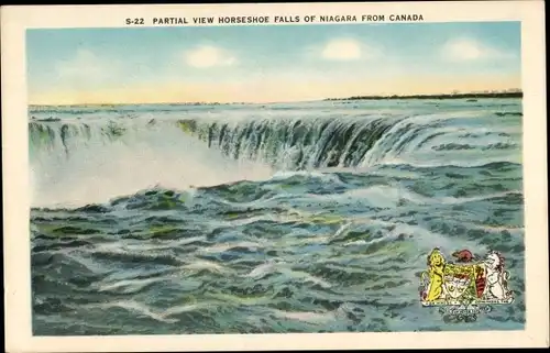 Ak Niagara Falls Ontario Kanada, Teilansicht Horseshoe Falls, Wappen