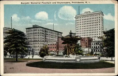 Ak Providence Rhode Island USA, Banjotti Memorial Fountain, Wolkenkratzer