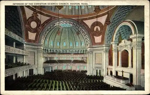 Ak Boston Massachusetts USA, Innenraum der Christian Science Church