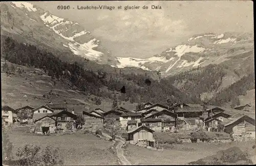 Ak Leuk Loèche Loueche Village Kanton Wallis, Gesamtansicht, Dala-Gletscher