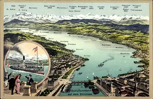 Ak Zürich Stadt Schweiz, Dampfschifffahrt auf dem Zürichsee