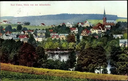 Ak Bad Elster Vogtland, Blick von der Alberthöhe, Stadtpanorama, Kirche