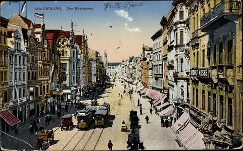 Ak Magdeburg, Breiter Weg, Straßenbahn, Geschäft Rudolf Mosse
