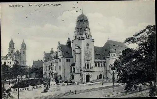Ak Magdeburg an der Elbe, Kaiser Friedrich-Museum, Dom, Denkmal