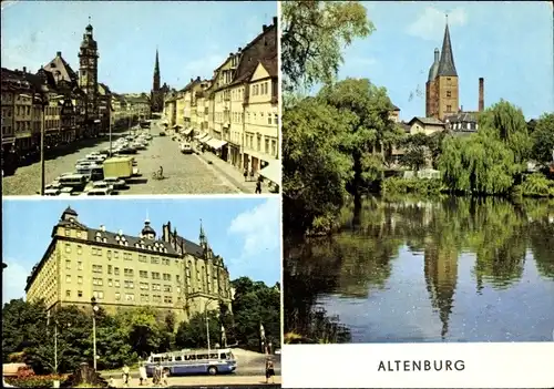 Ak Altenburg in Thüringen, Markt, Schloss, Teich, Rote Spitzen, Bus