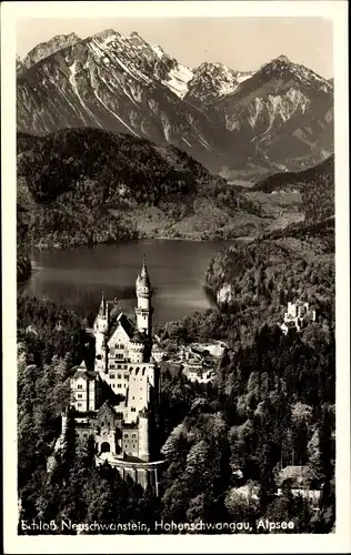 Ak Hohenschwangau Schwangau im Ostallgäu, Schloss Neuschwanstein, Alpsee