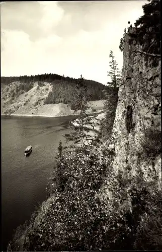 Ak Zoppoten Ebersdorf in Thüringen, Stausee, Bleiloch-Saaletalsperre, Totenfels, Schiff