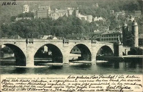 Ak Heidelberg am Neckar, Schloss, alte Neckarbrücke