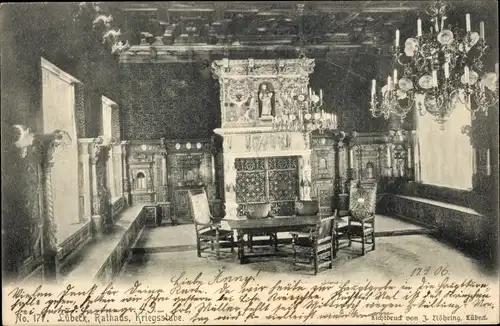 Ak Hansestadt Lübeck, Rathaus, Kriegsstube