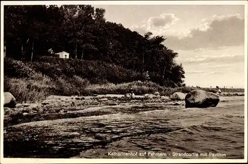 Ak Katharinenhof Insel Fehmarn, Strandpartie mit Pavillon, Meer