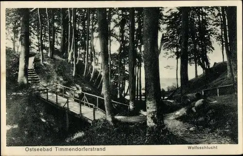 Ak Timmendorfer Strand, Wolfsschlucht, Holzbrücke