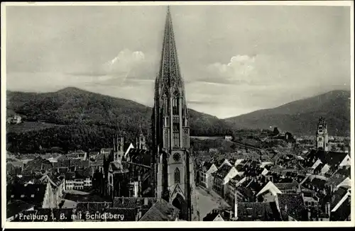 Ak Freiburg im Breisgau, Ortsansicht, Münster, Schlossberg