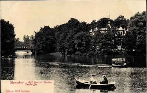 Ak Dresden Altstadt, Königlicher Großer Garten, Carola-See, Ruderboote