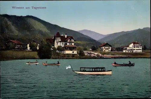 Ak Bad Wiessee in Oberbayern, Tegernsee, Boote, Panorama