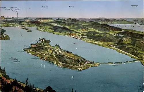 Landkarten Ak Bodensee, Insel Reichenau, Mittelzell, Allensbach, Gnadensee