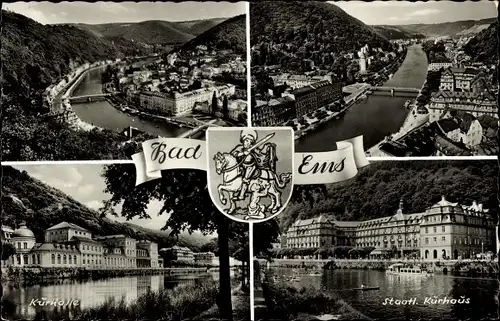 Ak Bad Ems an der Lahn, Kurhalle, staatliches Kurhaus, Wappen, Teilansichten