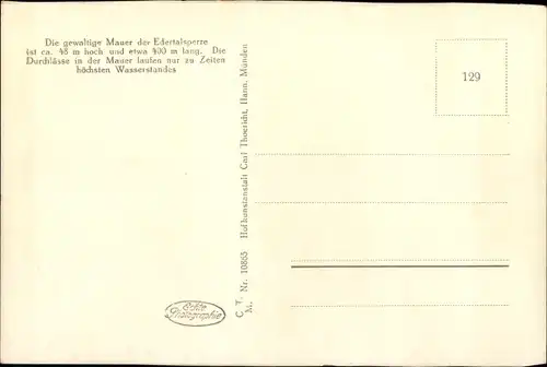 Ak Waldeck am Edersee Hessen, Edertalsperre, Sperrmauer