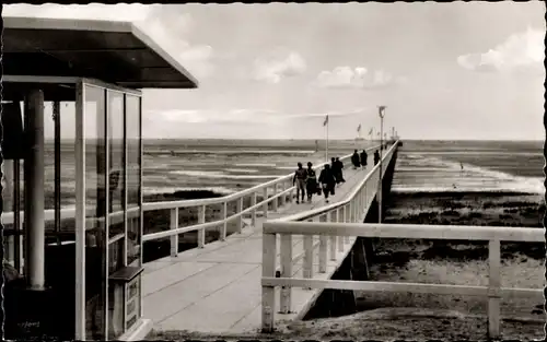 Ak Nordseebad Sankt Peter Ording, Brücke, Passanten, Strand