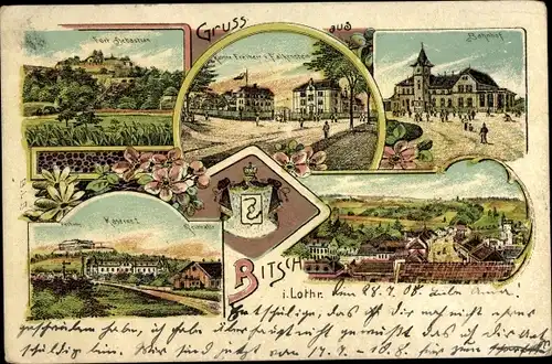 Litho Bitche Bitsch Lothringen Moselle, Kaserne Freiherr von Falkenstein, Bahnhof, Festung, Kantine