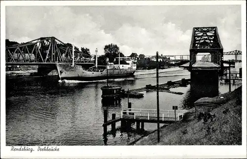 Ak Rendsburg in Schleswig Holstein, Drehbrücke, Schiff