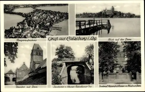 Ak Ratzeburg im Herzogtum Lauenburg, Dom, Luftaufnahme, Steintor, Denkmal