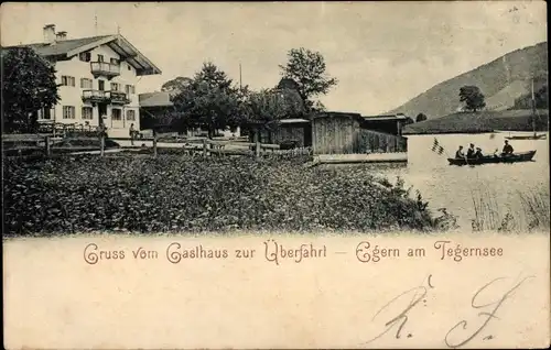 Ak Egern am Tegernsee Oberbayern, Gasthaus zur überfahrt, Ruderboot