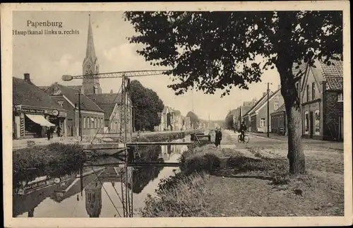 Ak Papenburg im Emsland, Hauptkanal, Brücke, Kirche