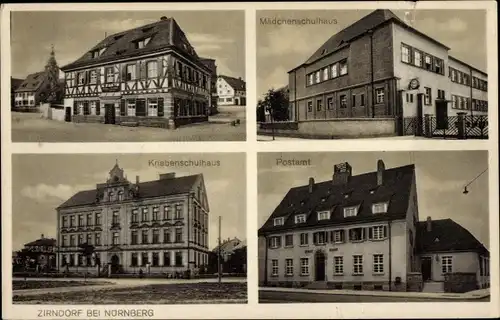 Ak Zirndorf in Mittelfranken, Mädchenschulhaus, Knabenschulhaus, Postamt