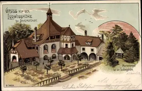 Litho Darmstadt in Hessen, Ludwigshöhe, Marientempel