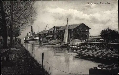 Ak Stegen Inning am Ammersee, Hafen, Dampfer