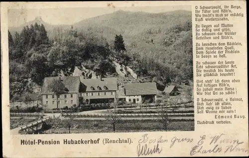 Gedicht Ak Lautenbach im Renchtal Schwarzwald, Hotel-Pension Hubackerhof