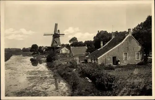 Ak Emden in Ostfriesland, Treckfahrt Kanal, Windmühle