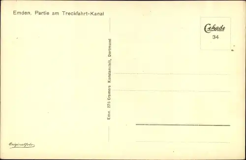 Ak Emden in Ostfriesland, Treckfahrt Kanal, Windmühle