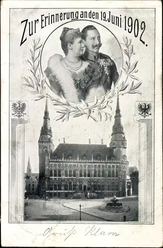 Ak Aachen Rathaus, Kaiser Wilhelm II., Kaiserin Auguste Viktoria