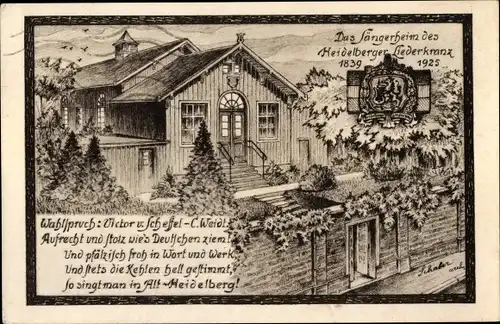 Künstler Ak Schaber, Heidelberg am Neckar, Das Sängerheim des Heidelberger Liederkranz, 1839 - 1925