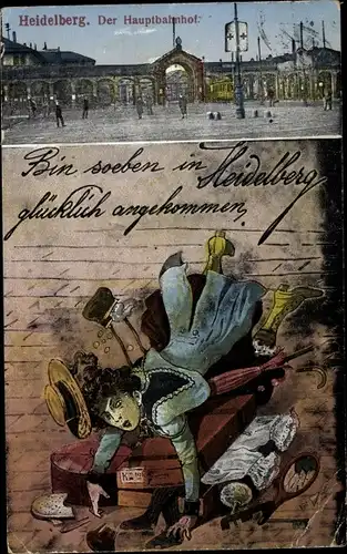 Künstler Ak Heidelberg am Neckar, Hauptbahnhof