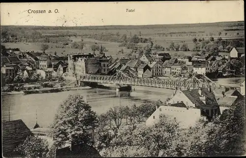 Ak Krosno Odrzańskie Crossen Oder Ostbrandenburg, Gesamtansicht, Brücke