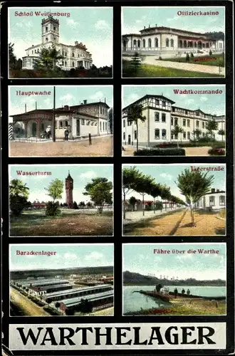 Ak Poznań Posen, Warthelager, Schloss Weißenburg, Kasino, Baracken, Warthefähre, Jägerstraße